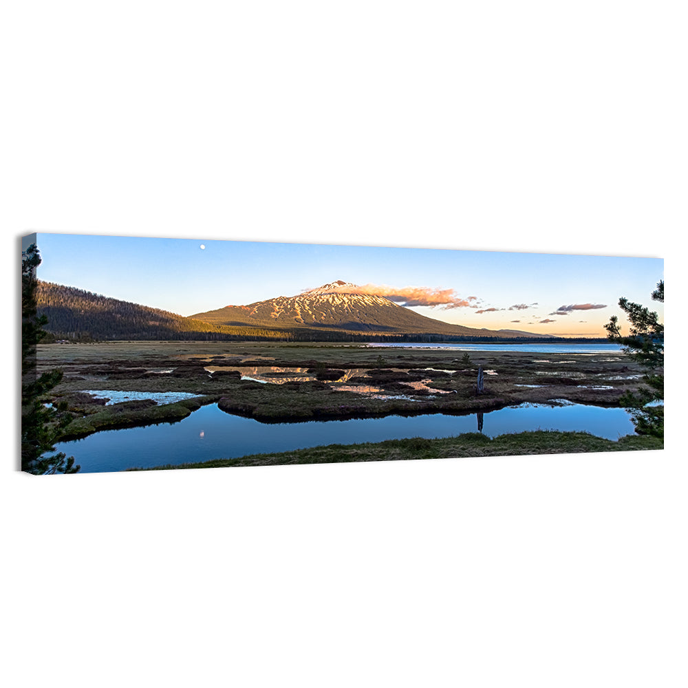 Mount Bachelor Moonlit Sunset Wall Art, canvas print, panoramic
