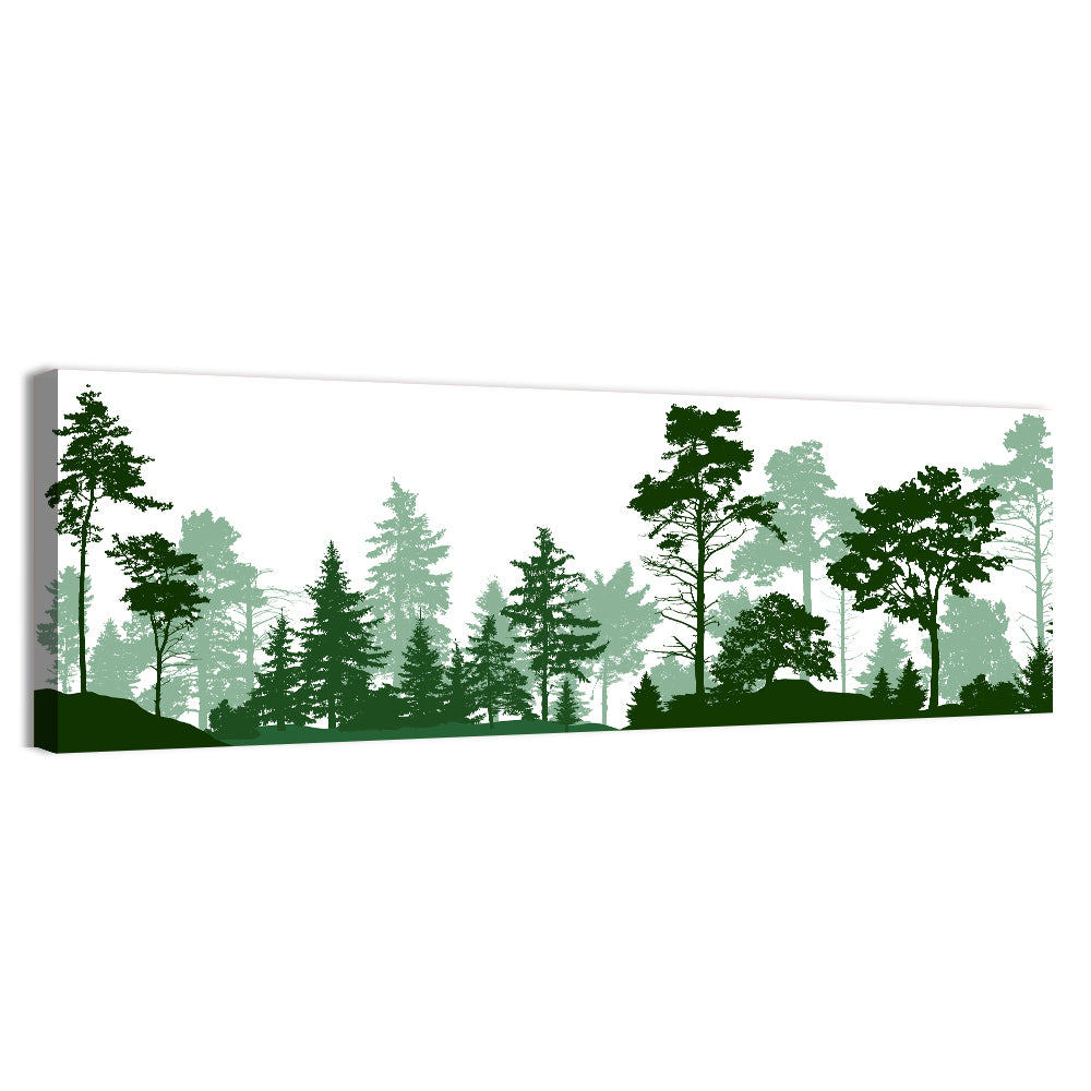 Layered Green Forest Silhouette Wall Art, canvas print, panoramic