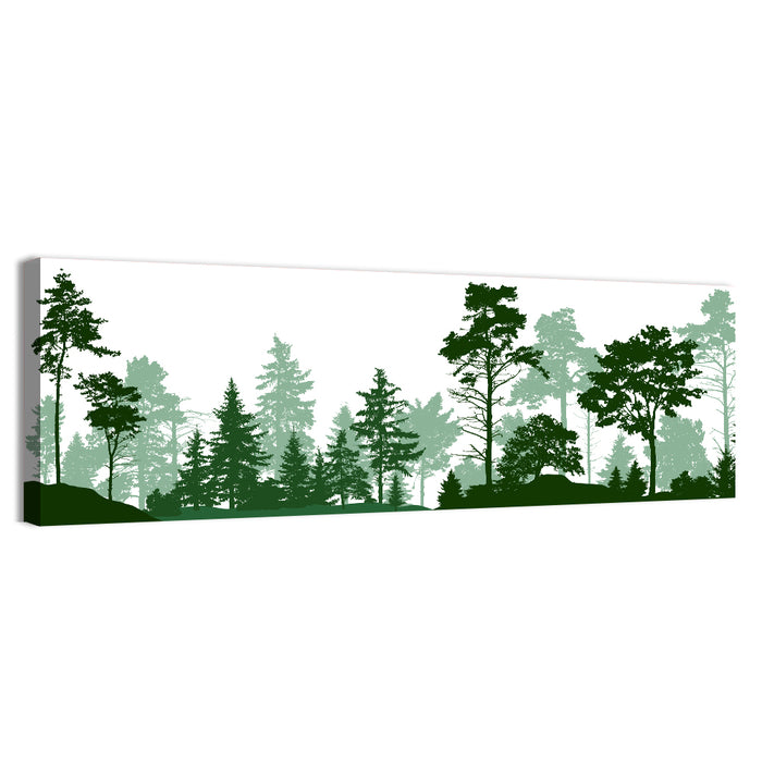 Layered Green Forest Silhouette Wall Art as a canvas print