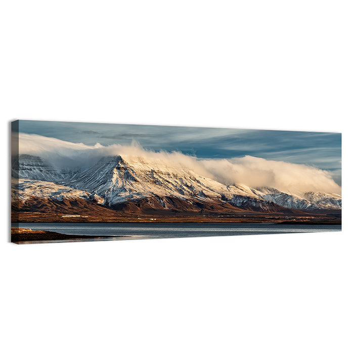 Reykjavik Golden Hour Mountains Wall Art as a canvas print