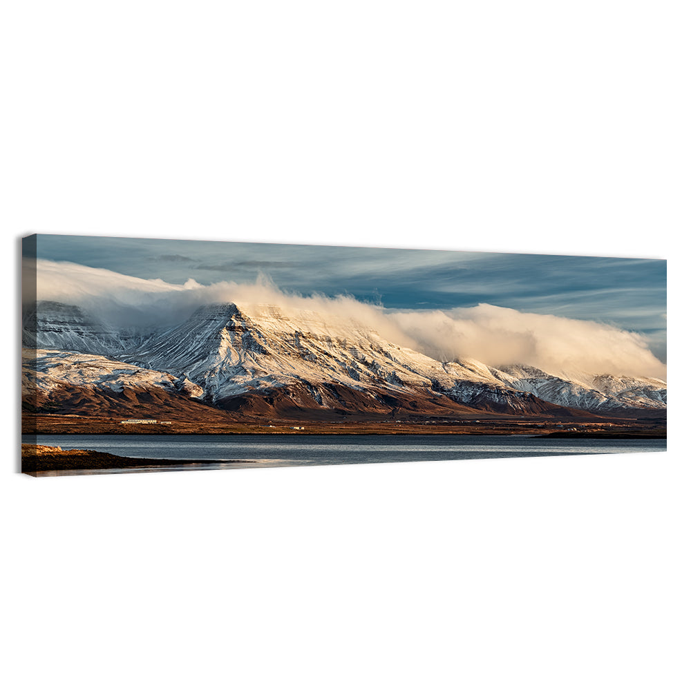 Reykjavik Golden Hour Mountains Wall Art, canvas print, panoramic