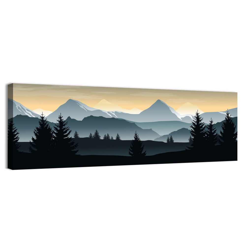 Misty Hills Sunset Silhouette Wall Art, canvas print, panoramic