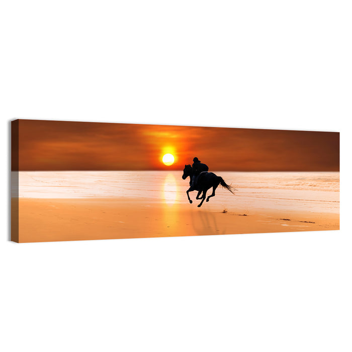 Horse and Rider at Sunset Wall Art as a canvas print