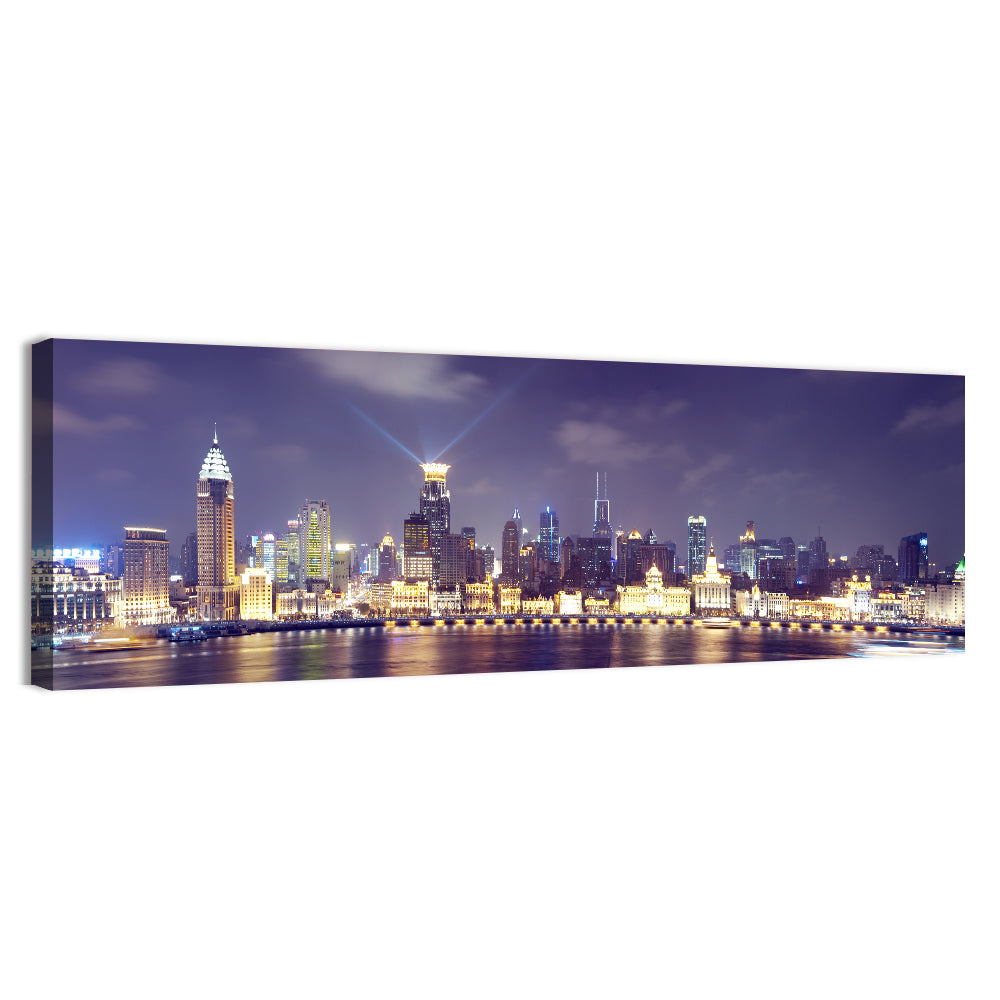 Shanghai Night Skyline Wall Art, canvas print, panoramic