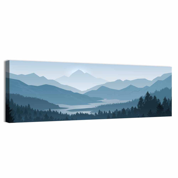 Misty Mountain Lake Silhouette Wall Art as a canvas print