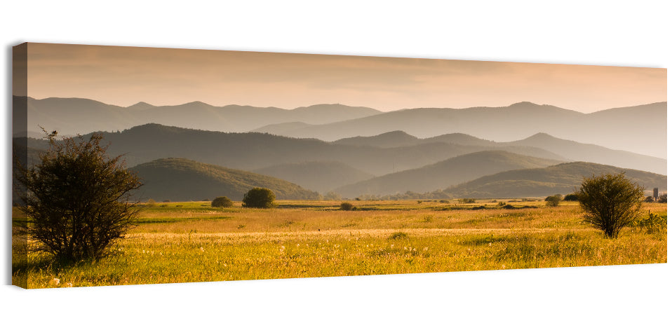 Golden Hour Countryside Hills Wall Art, canvas print, panoramic