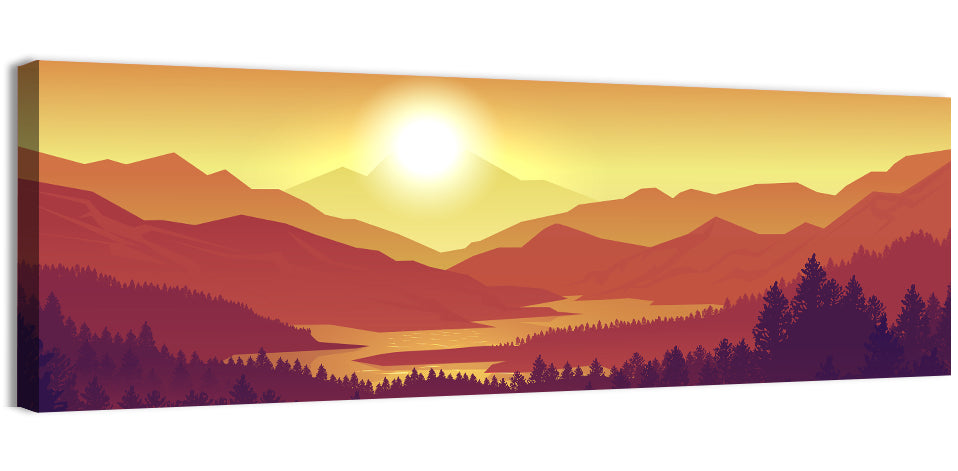Sunset Pines and Layered Mountains Wall Art, canvas print, panoramic