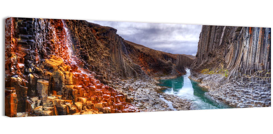 Studlagil Canyon Basalt Columns Wall Art, canvas print, panoramic