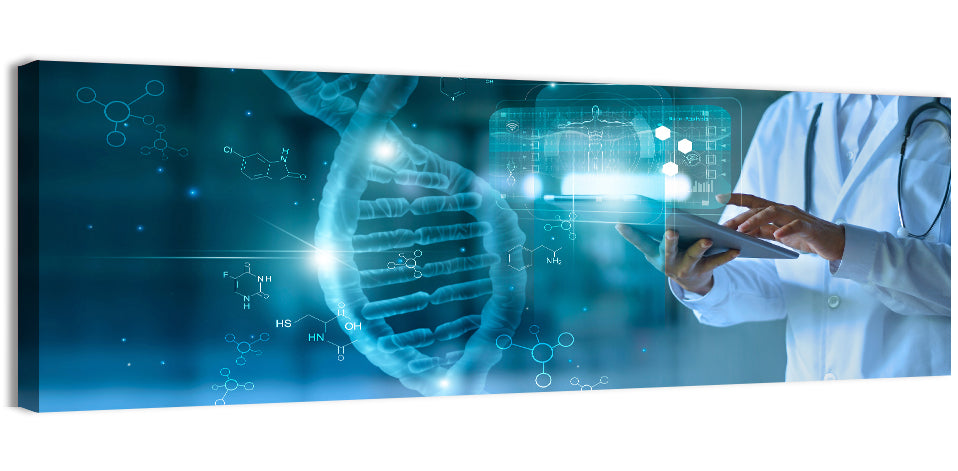 Doctor with Dna Helix Wall Art, canvas print, panoramic