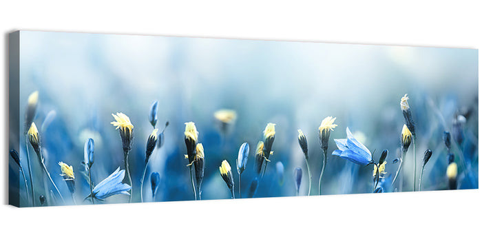 Blue Bellflowers and Yellow Buds Wall Art as a canvas print