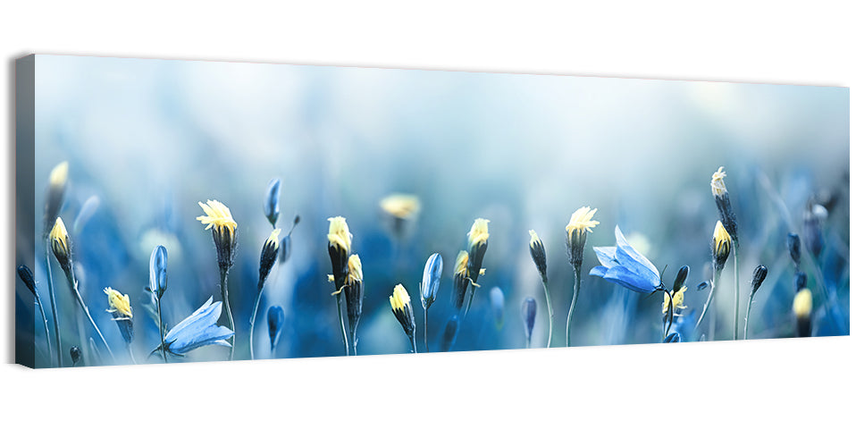 Blue Bellflowers and Yellow Buds Wall Art, canvas print, panoramic