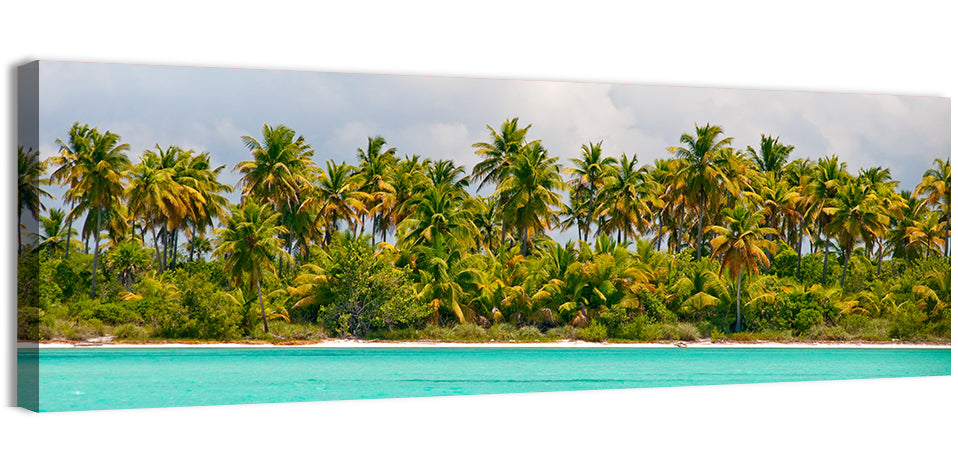 Turquoise Lagoon Palm Tree Beach Wall Art, canvas print, panoramic