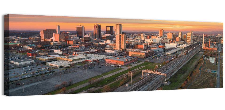Birmingham Golden Hour Skyline Wall Art, canvas print, panoramic