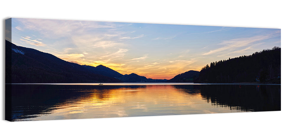 Fuschl Lake Sunset Reflections Wall Art, canvas print, panoramic