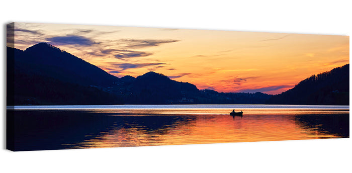 Lake Fuschl Sunset with Boat Wall Art as a canvas print