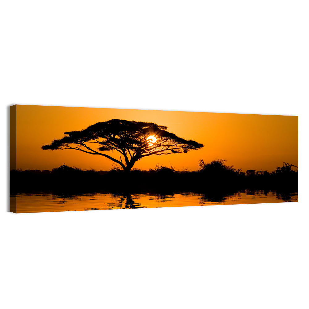 Acacia Tree at Sunrise Wall Art, canvas print, panoramic