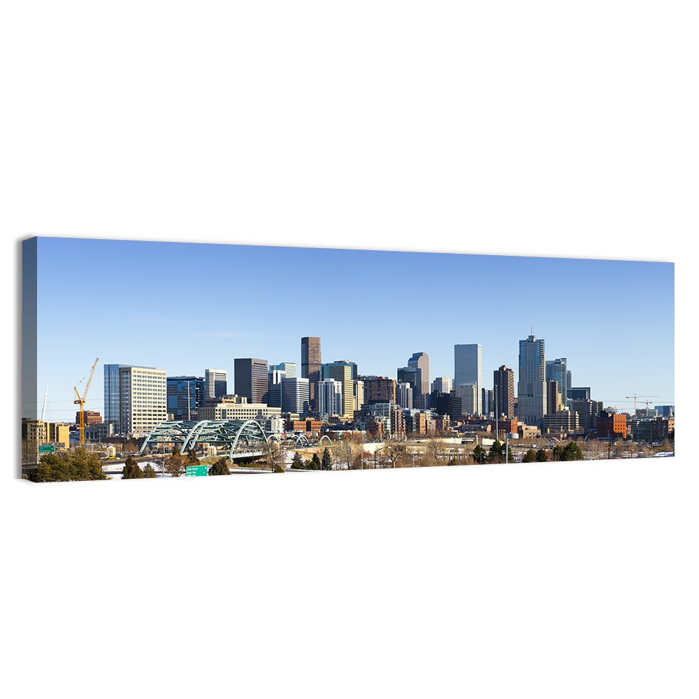Denver Skyline with Speer Boulevard Bridge Wall Art, canvas print, panoramic