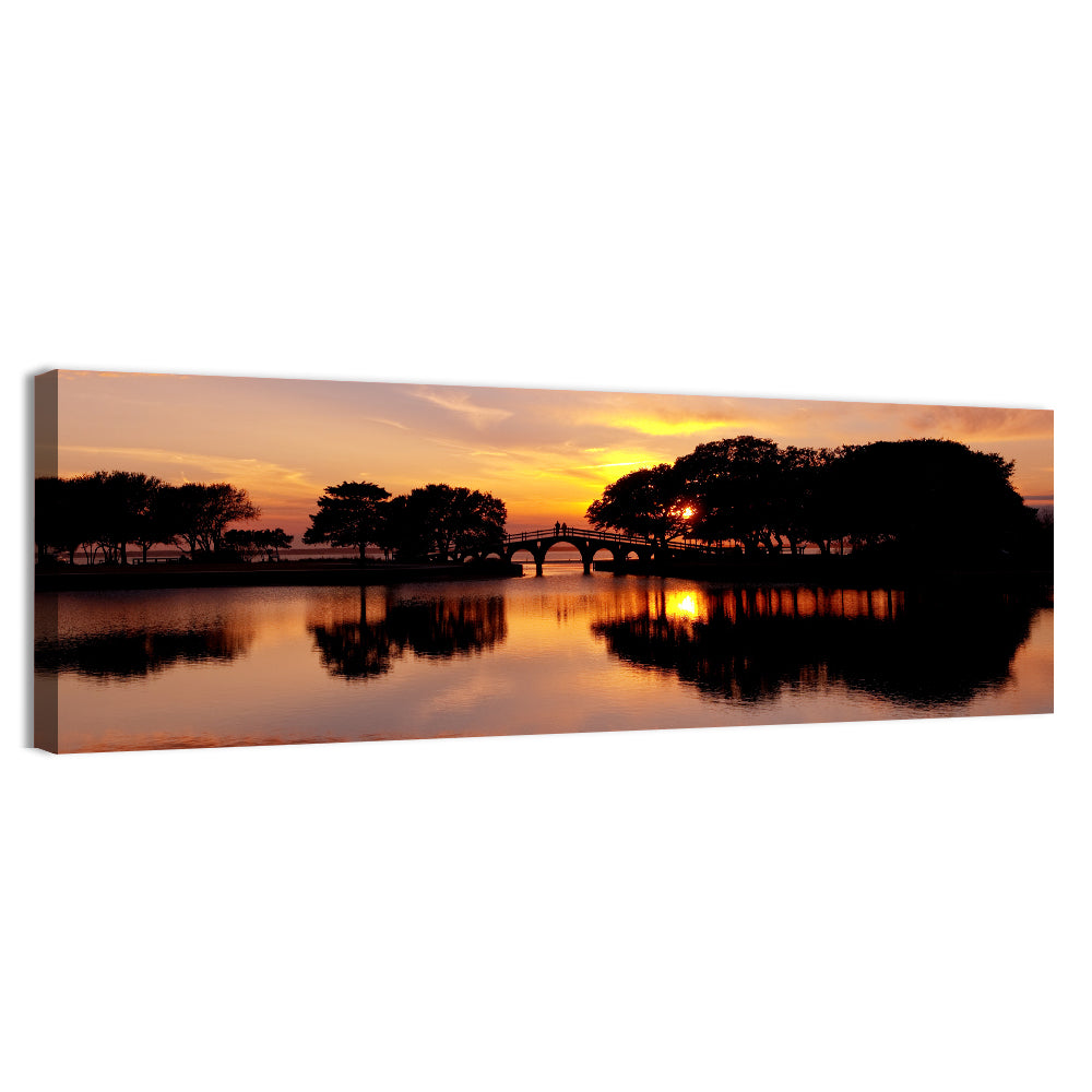 Tranquility Bridge at Sunset Wall Art, canvas print, panoramic