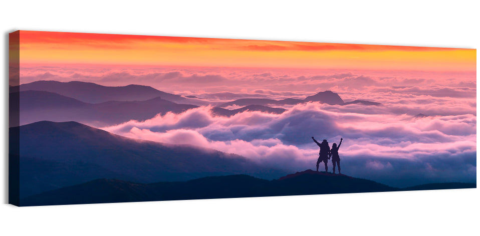 Sunset Summit Hikers Wall Art, canvas print, panoramic