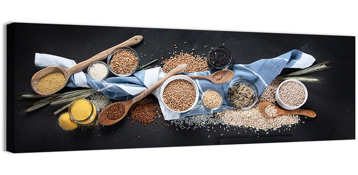 Assorted Grains in Bowls Wall Art as a canvas print