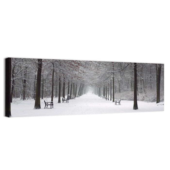 Snow Covered Park Lane Wall Art as a canvas print