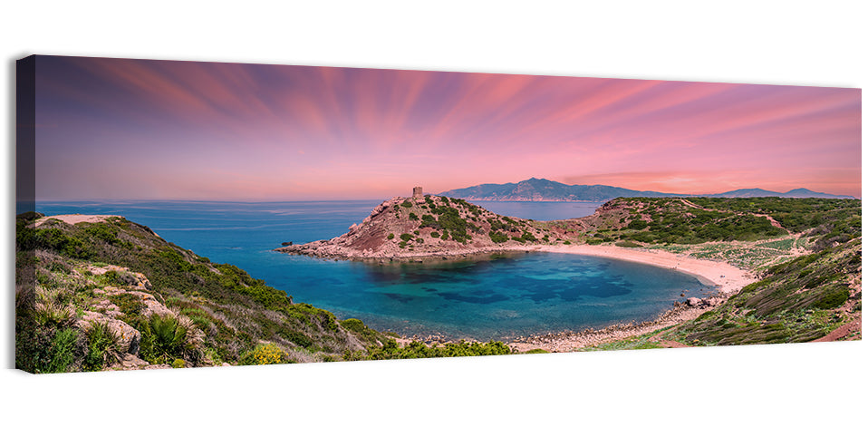 Porticciolo Tower at Sunset, Alghero Wall Art, canvas print, panoramic