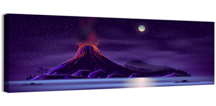 Erupting Volcano Nightscape Wall Art as a canvas print
