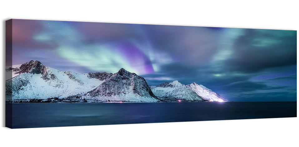 Northern Lights Over Norway Wall Art, canvas print, panoramic