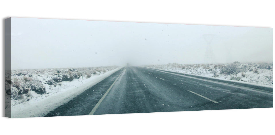 Foggy Winter Mountain Road Wall Art, canvas print, panoramic