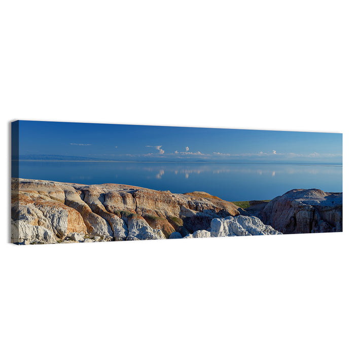 Shekelmes Tract Cliff Over Lake Wall Art as a canvas print
