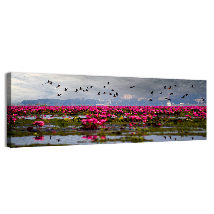 Red Lotus Lake Wall Art as a canvas print