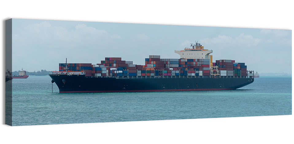 Harbor Container Ship at Sea Wall Art, canvas print, panoramic