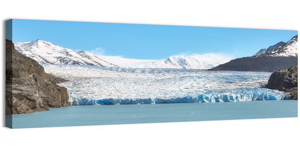 Grey Glacier and Blue Glacial Lake Wall Art, canvas print, panoramic
