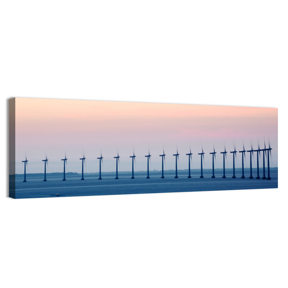 Coastal Wind Farm at Dusk Wall Art, canvas print, panoramic