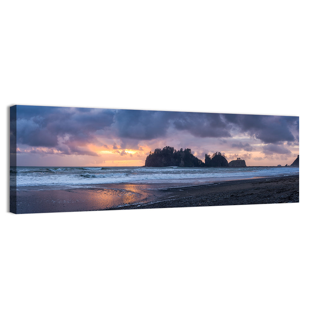 Rialto Beach Sea Stacks at Sunset Wall Art, canvas print, panoramic