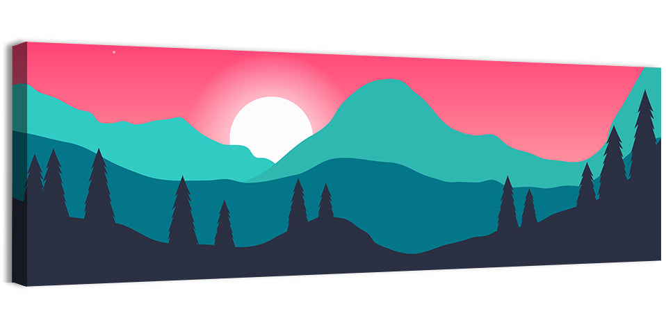 Turquoise and Pink Mountain Sunset Wall Art, canvas print, panoramic