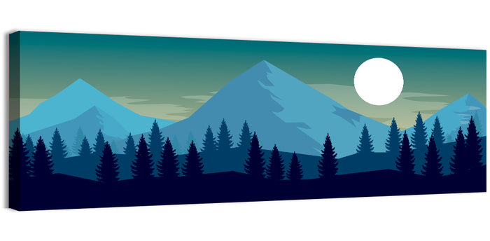 Moonlit Snowy Mountain Forest Wall Art as a canvas print