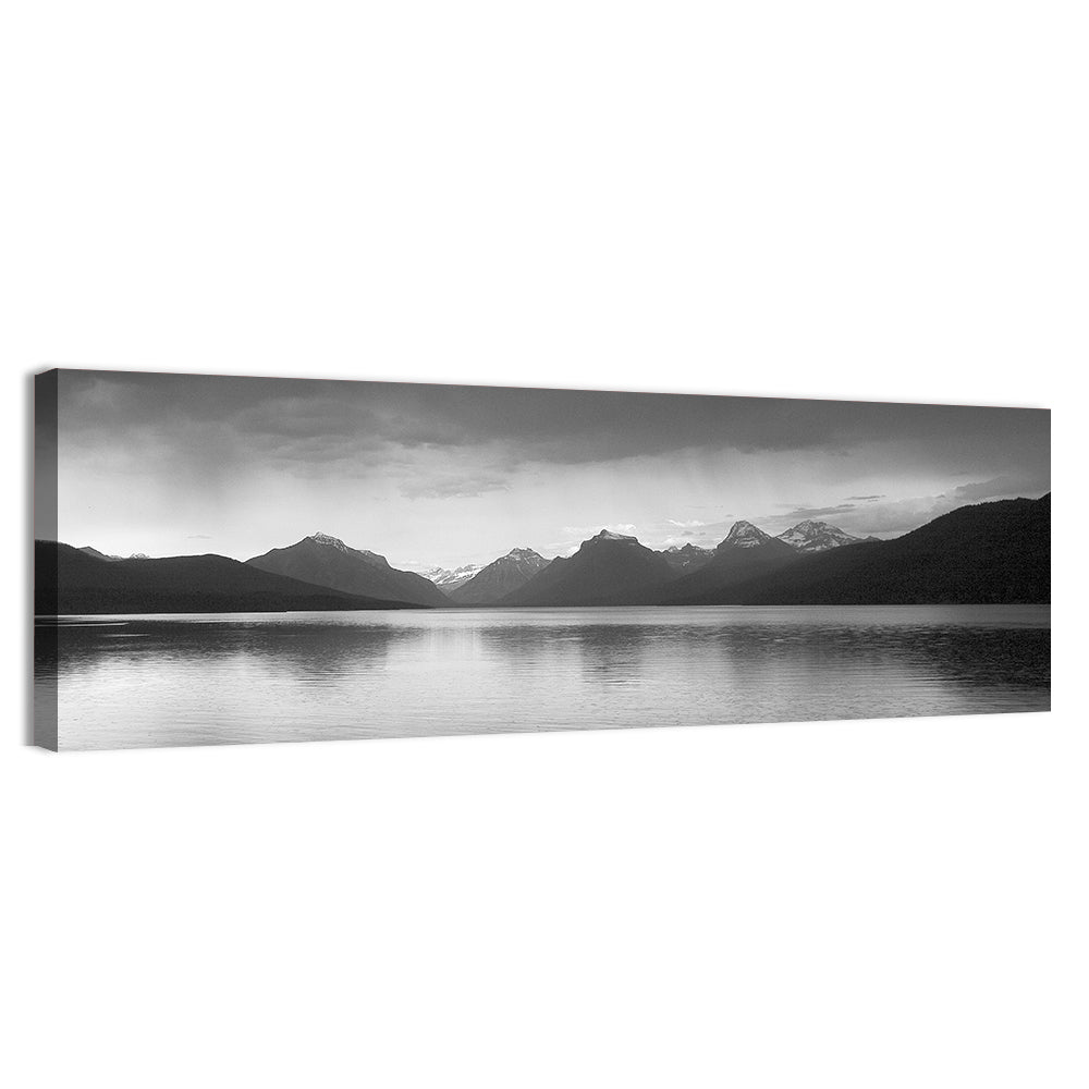 Lake Mcdonald Monochrome Reflection Wall Art, canvas print, panoramic