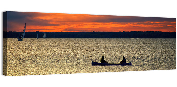 Ottawa River Sunset Canoe Wall Art as a canvas print