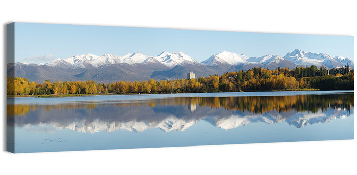 Anchorage Autumn Reflection and Chugach Mountains Wall Art as a canvas print