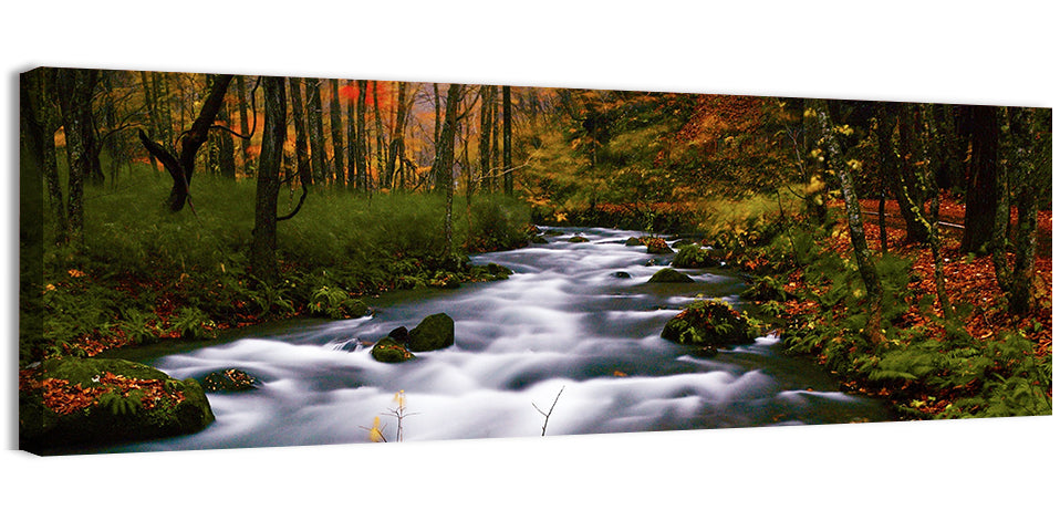 Autumn Forest Stream Wall Art, canvas print, panoramic