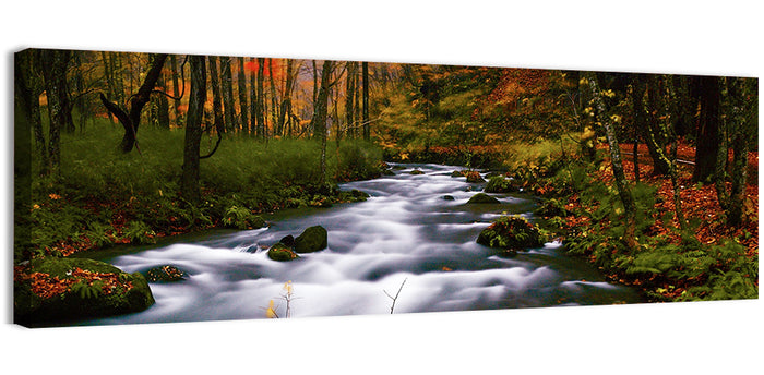 Autumn Forest Stream Wall Art as a canvas print