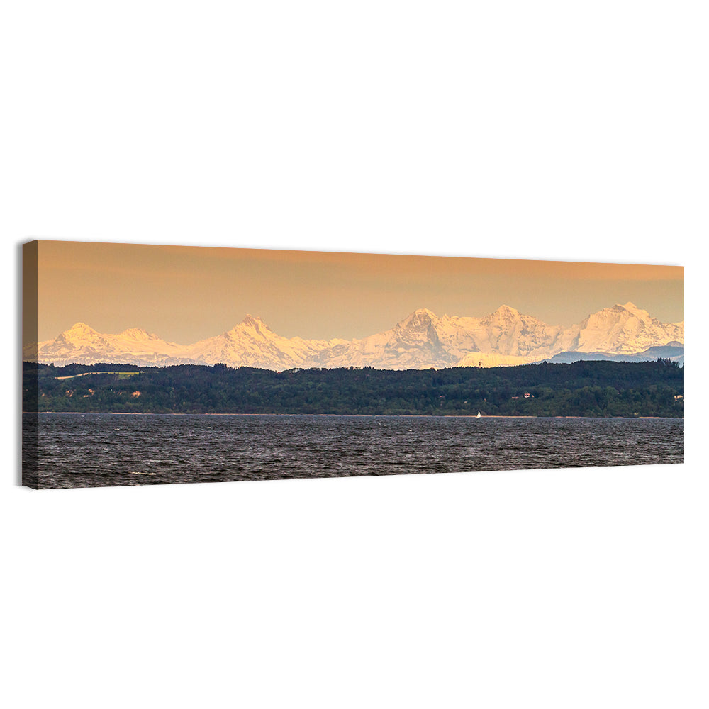 Lake Neuchatel Golden Hour Wall Art, canvas print, panoramic