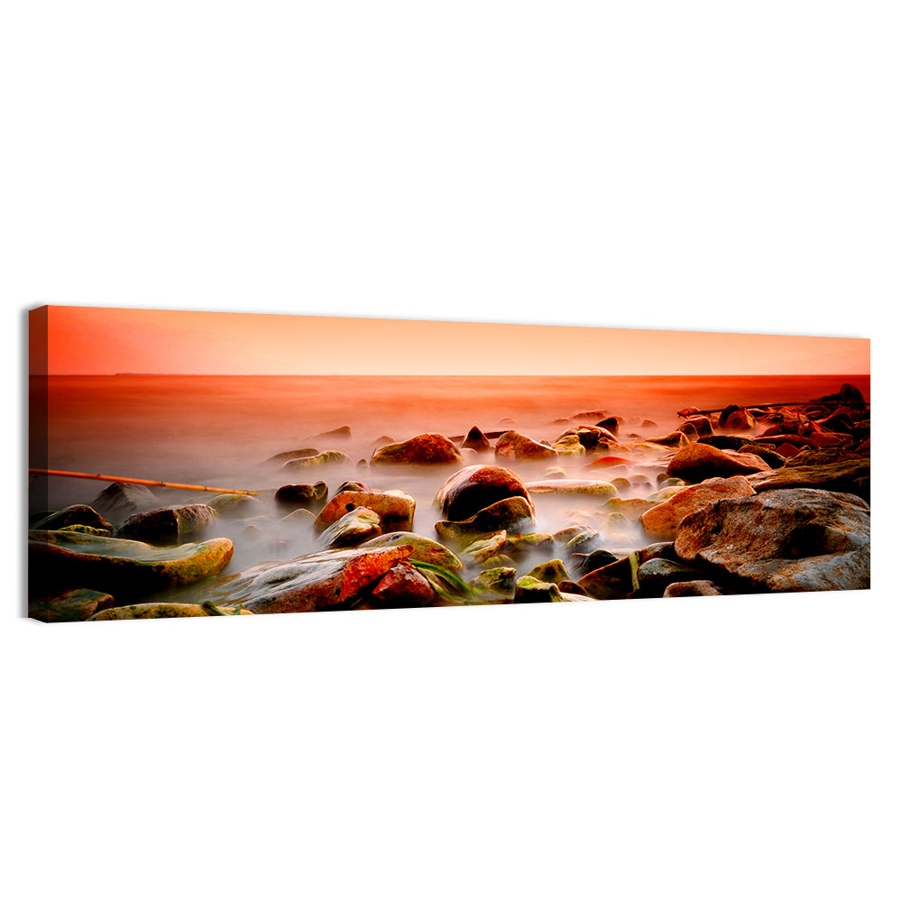 Lake Shore Sunset Wall Art, canvas print, panoramic