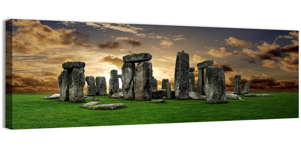 Stonehenge at Sunset Wall Art, canvas print, panoramic