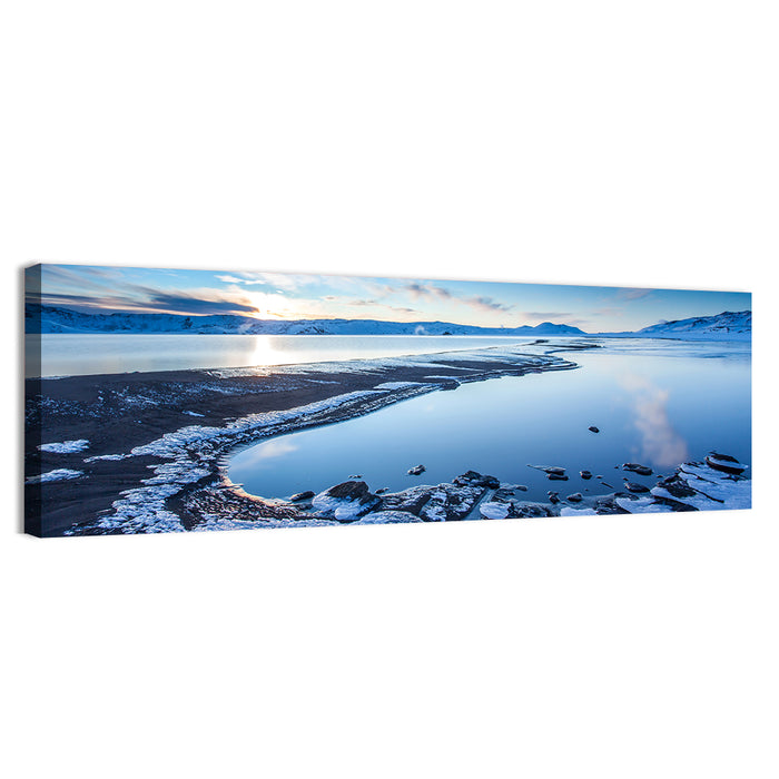 Lake Kleifarvatn Icy Shoreline Wall Art as a canvas print