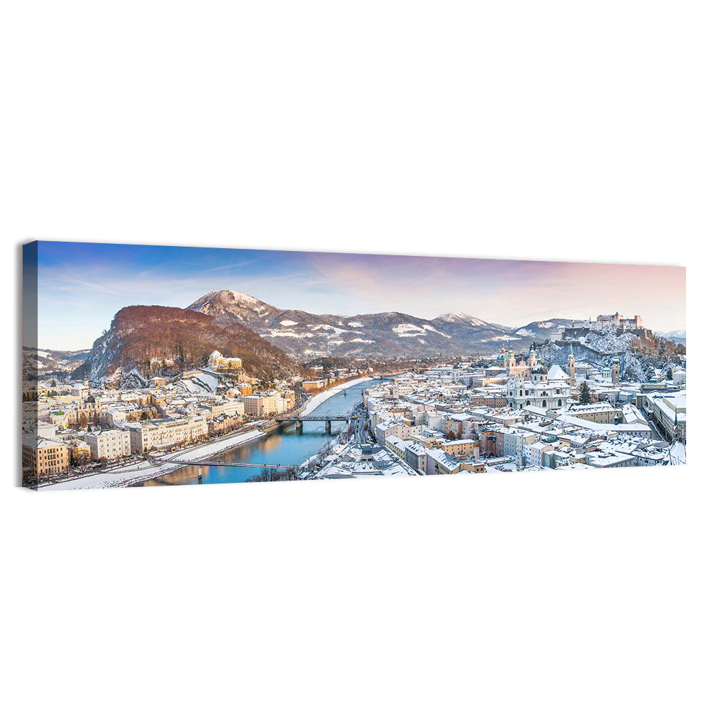 Salzburg Winter Skyline Wall Art, canvas print, panoramic