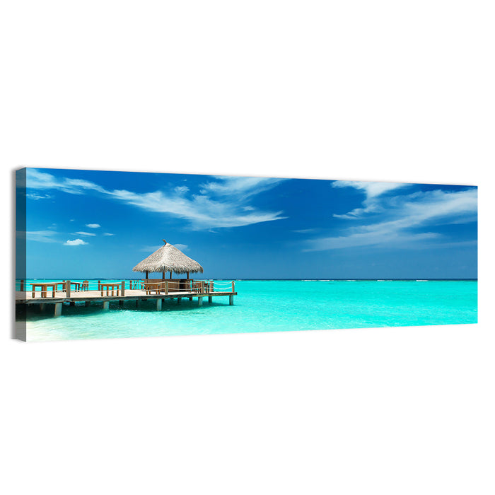 Thatched Beach Bar Pier Wall Art as a canvas print