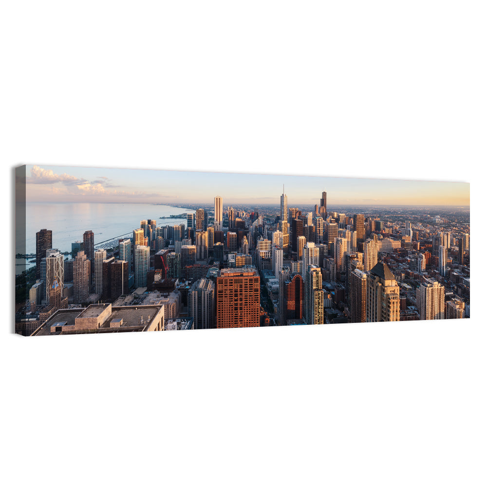 Chicago Skyline at Golden Hour Wall Art, canvas print, panoramic
