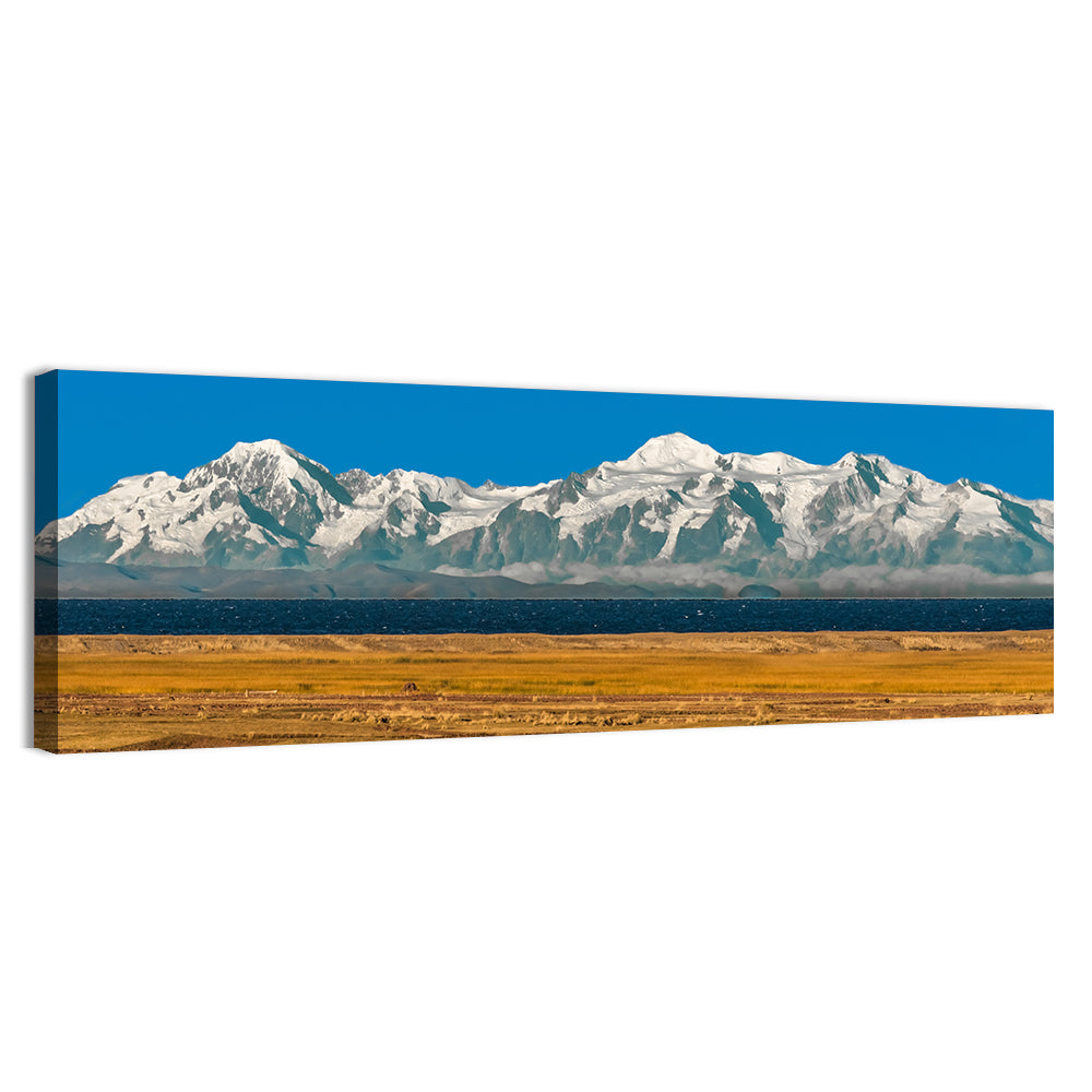 Snow-capped Peaks Over Lake Titicaca Wall Art, canvas print, panoramic